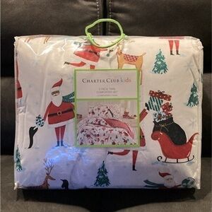 CHARTER CLUB KIDS TWIN SANTA AND FRIENDS REVERSIBLE 2 PIECE COMFORTER TWIN SET